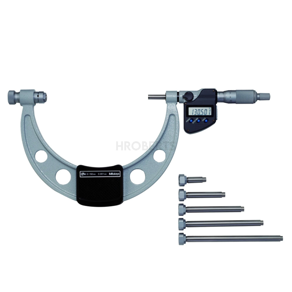 Mitutoyo 340-251-30 Digimatic Digital Interchangeable Anvil Micrometer (Metric Only), Range 0-150mm, Resolution 0.001mm, IP65, with SPC Data Output