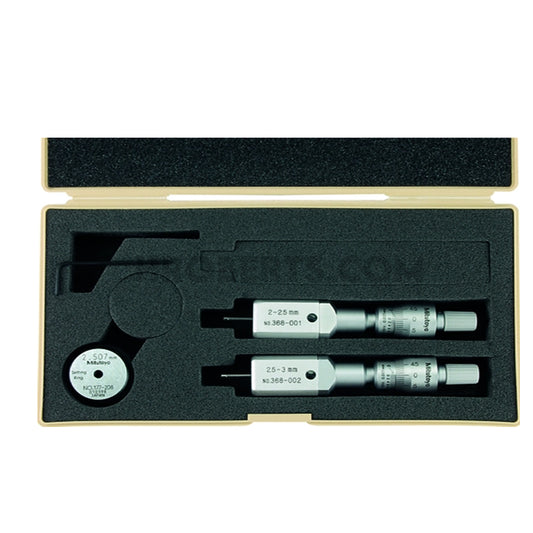 Mitutoyo 368-906 Holtest Bore Micrometer Set, 2-Point Contact, Range 2-3mm, Graduation 0.001mm, Supplied with Setting Ring