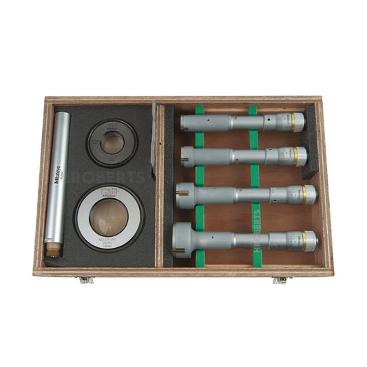 Mitutoyo 368-918 Holtest Bore Micrometer Set, 3-Point Contact, Range 0.8-2", Graduation 0.0002", Supplied with Setting Rings