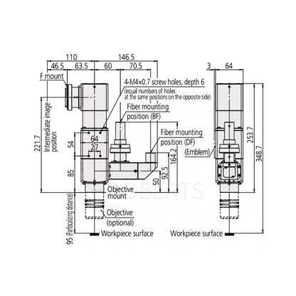 Mitutoyo 378-518 WIDE VMU-BDH, Wide-Field Video Microscope Unit, Horizontal C-Mount