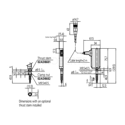 Mitutoyo 542-191 LG100 Coolant Proof Linear Gauge, Range 10mm, Resolution 0.0005mm