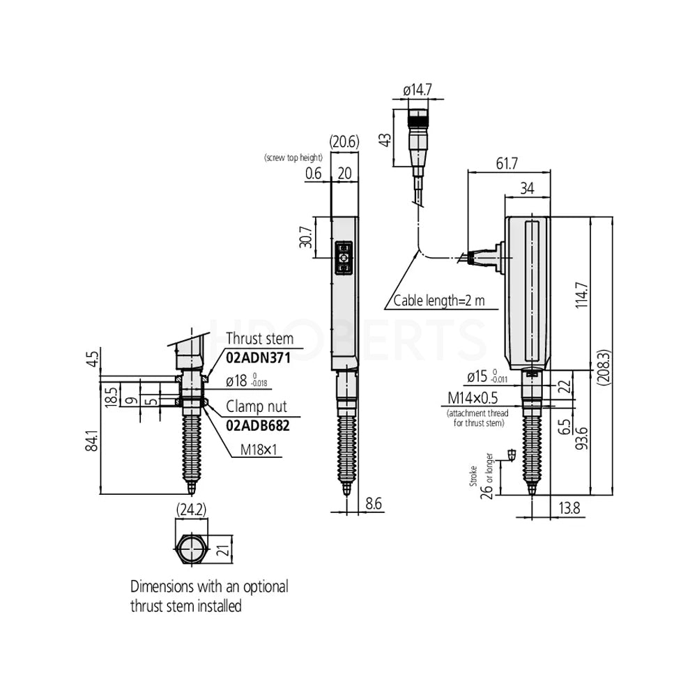 Mitutoyo 542-195 LG100 Coolant Proof Linear Gauge, Range 25mm, Resolution 0.0001mm
