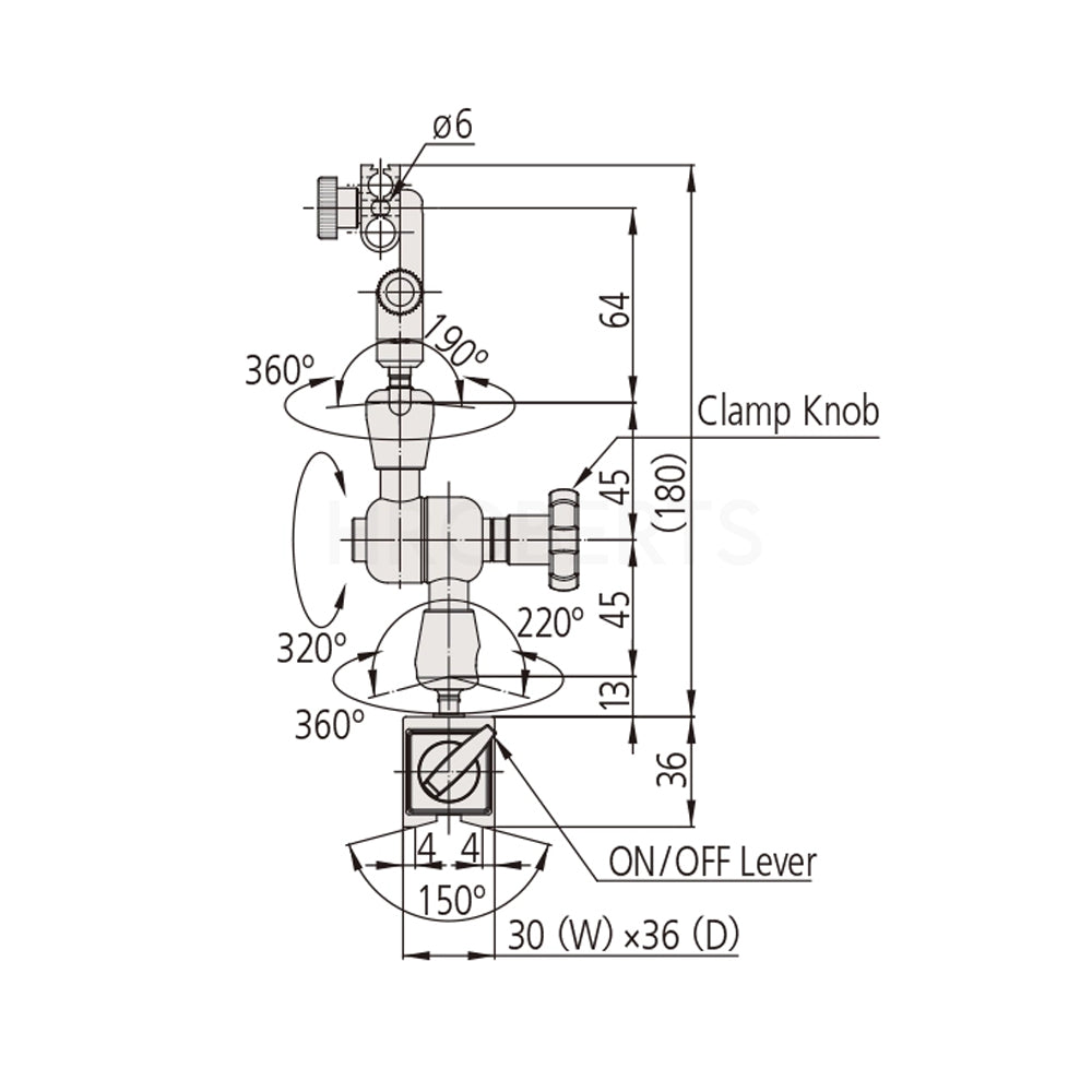 Mitutoyo 7031-10 Universal Magnetic Stand - 154mm Working Radius
