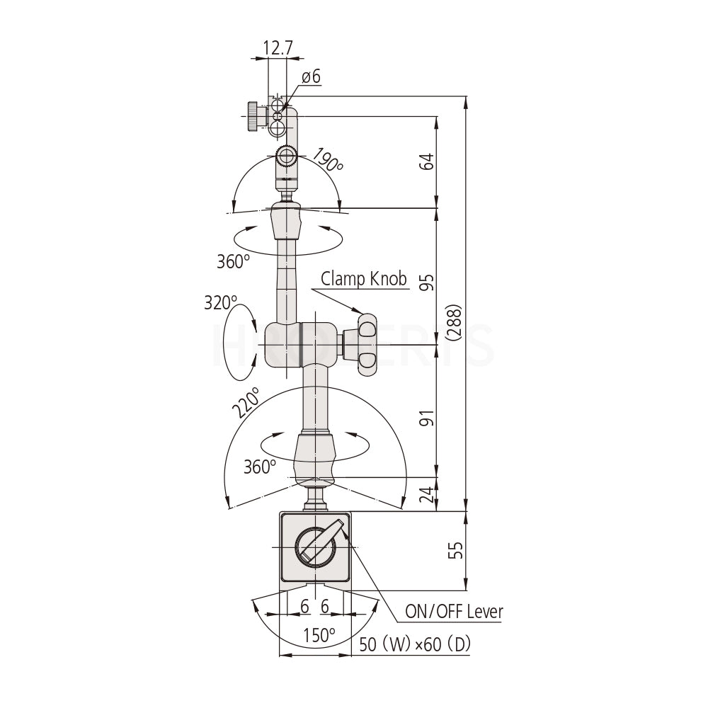Mitutoyo 7032-10 Universal Magnetic Stand - 250mm Working Radius
