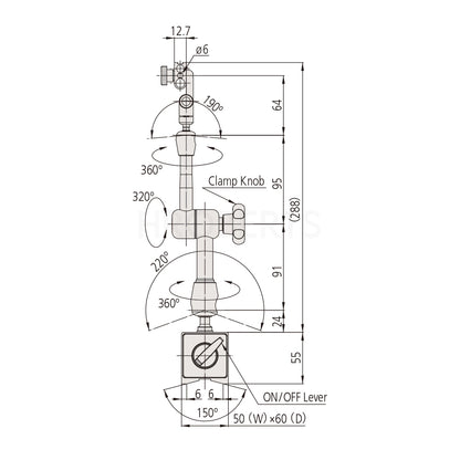Mitutoyo 7032-10 Universal Magnetic Stand - 250mm Working Radius
