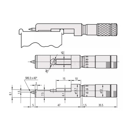 Mitutoyo 147-103 Can Seam Micrometer, Range 0-13mm, Graduation 0.01mm, for Steel Cans