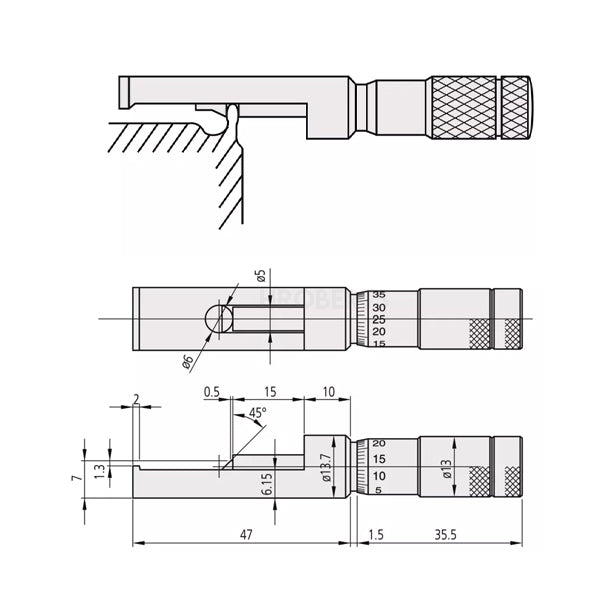 Mitutoyo 147-105 Can Seam Micrometer, Range 0-13mm, Graduation 0.01mm, for Aluminium Cans