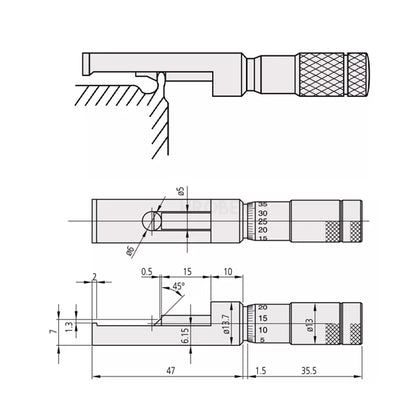 Mitutoyo 147-105 Can Seam Micrometer, Range 0-13mm, Graduation 0.01mm, for Aluminium Cans