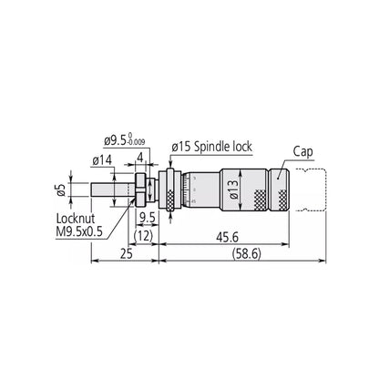 Mitutoyo 148-504 Adjustable Thimble Small Micrometer Head, Range 0-13mm, Graduation 0.01mm