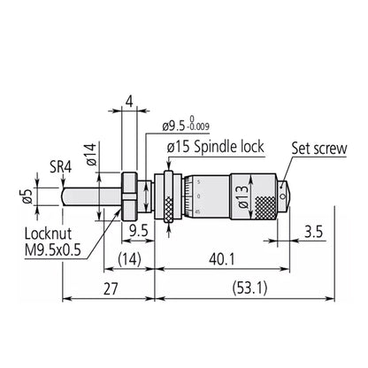 Mitutoyo 148-814 Small Micrometer Head, Range 0-0.5", Graduation 0.001"