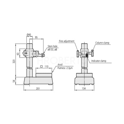 Mitutoyo 215-405-10 Comparator Stand, Column Travel 0-235mm, 110x110mm, Square Anvil