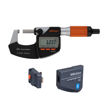 Mitutoyo 293-140-40-BT Wireless Set inc. 264-626 & 02AZF960, Digimatic Digital (Metric Only) Quantumike Fast Action Micrometer, Range 0-25mm, Resolution 0.001mm with SPC Data Output