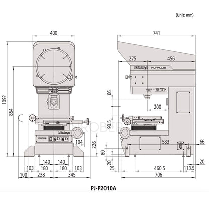 Mitutoyo 302-802-10 PJ-P2010A Profile Projector XY Stage Travel Range 200 x 100mm, Resolution 0.001mm or 0.0001" / 0.001mm