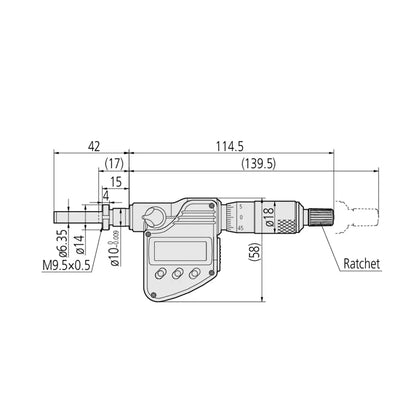 Mitutoyo 350-252-30 Digimatic Digital Rotatable Micrometer Head, Range 0-25mm, Resolution 0.001mm