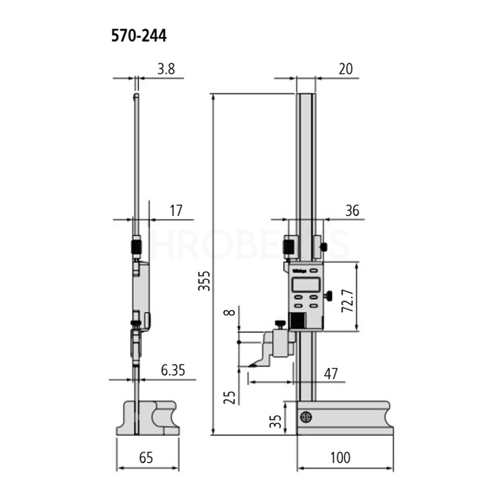 Mitutoyo 570-244 Absolute Digimatic Digital Height Gauge, Range 0-200mm / 0-8", Resolution 0.01mm / 0.0005"