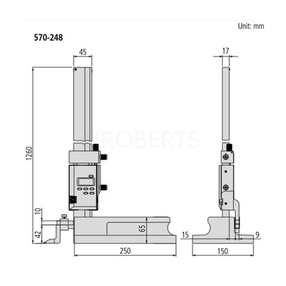 Mitutoyo 570-248 Absolute Digimatic Digital Height Gauge, Range 0-1000mm / 0-40", Resolution 0.01mm / 0.0005"