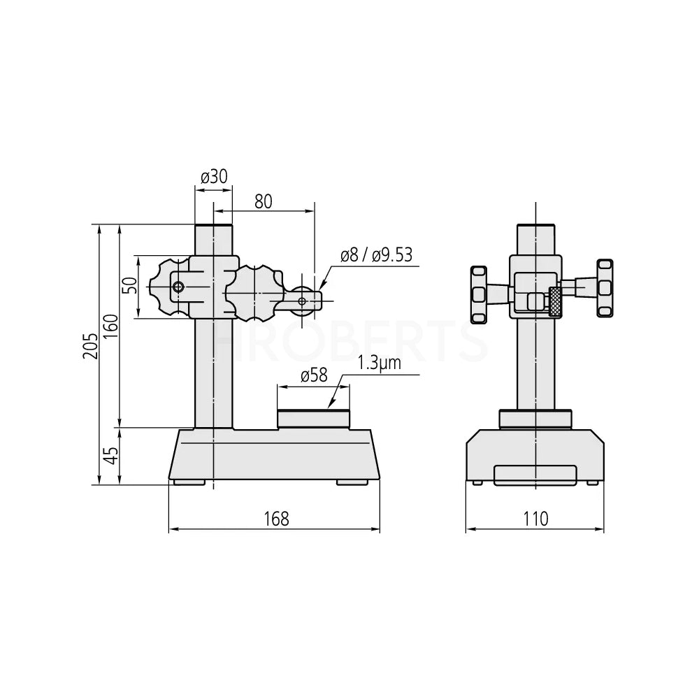 Mitutoyo 7002-10 Dial Gauge Stand, Column Travel 0-95mm, 58mm Dia Flat Anvil