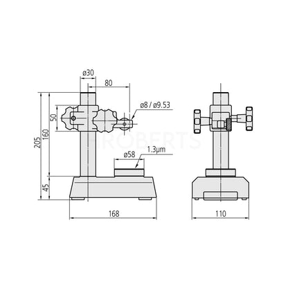 Mitutoyo 7002-10 Dial Gauge Stand, Column Travel 0-95mm, 58mm Dia Flat Anvil