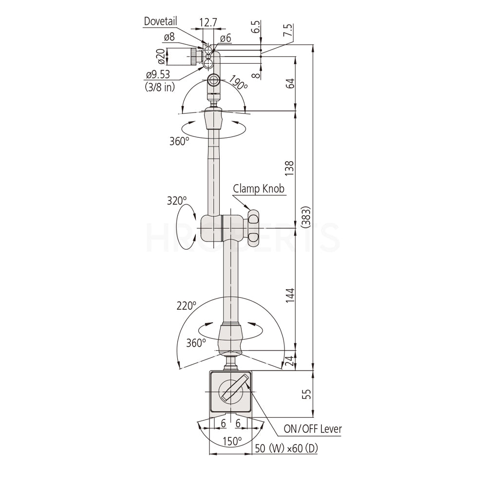 Mitutoyo 7033-10 Universal Magnetic Stand - 346mm Working Radius