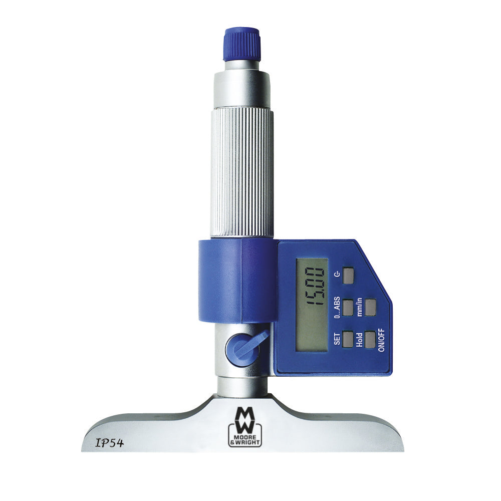 Moore & Wright MW305-00DDL Digital Depth Micrometer, Range 0-25mm / 0-1", Resolution 0.001mm / 0.00005", Length of Base 100mm