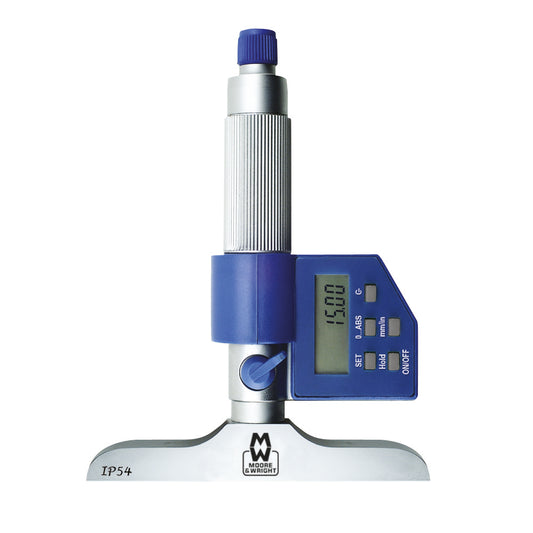 Moore & Wright MW305-00DDL Digital Depth Micrometer, Range 0-25mm / 0-1", Resolution 0.001mm / 0.00005", Length of Base 100mm