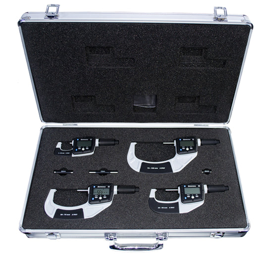 Bowers DMSET100 Digital Micrometer Set, Range 0-100mm / 0-4"", Resolution 0.001mm / 0.00005"