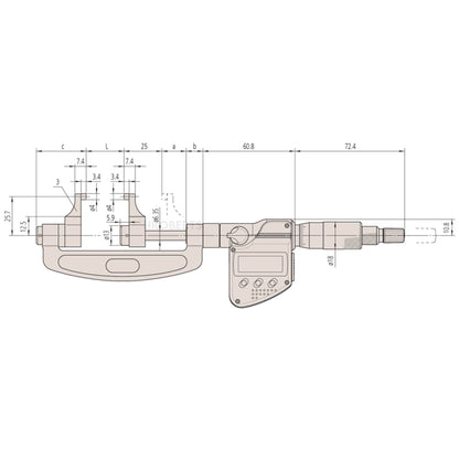 Mitutoyo 343-351-30 Digimatic Caliper Jaw Micrometer, Range 1-2" / 25.4 - 50.8mm, Resolution 0.00005" / 0.001mm with SPC Data Output