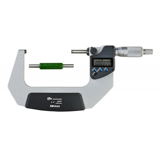 Mitutoyo 293-333-30 Digimatic Digital Micrometer, Range 3-4" /  76.2-101.6mm, Resolution 0.00005" / 0.001mm, IP65, with SPC Data Output