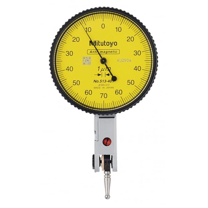 Mitutoyo 513-401E Lever Dial Indicator Horizontal Type, Graduation 0.001mm, Range 0.14mm, Scale 0-70-0, Stylus Length 11.2mm, Bezel Diameter 40mm