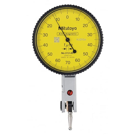 Mitutoyo 513-401E Lever Dial Indicator Horizontal Type, Graduation 0.001mm, Range 0.14mm, Scale 0-70-0, Stylus Length 11.2mm, Bezel Diameter 40mm