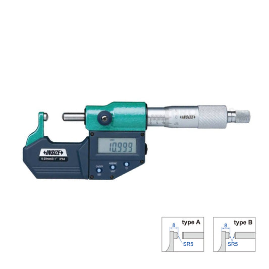 Insize 3560-25SA Digital Tube (Type B) Micrometer, IP65, Range 0-25mm / 0-1", Graduation 0.001mm / 0.00005", With Data Output